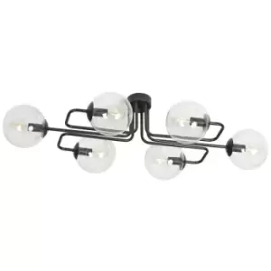 Image of Emibig Brendi Black Globe Bar Pendant Ceiling Light with Clear Glass Shades, 6x E14