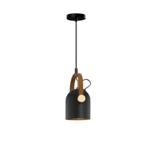 Image of Adame Pendant Light Dome Light, Black, Brass, Gold, Leather, 1x E14