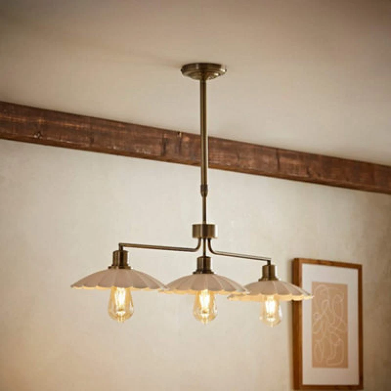 Image of Valuelights Holborn Cream Scallop 3 Drop Diner Bar Ceiling Light