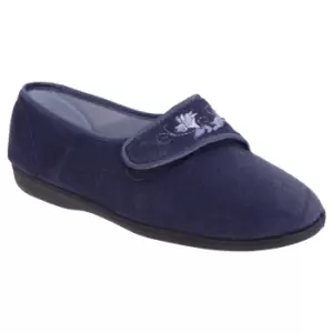 Image of Sleepers Womens/Ladies Jolene Touch Fastening Embroidered Slippers (4 UK) (Navy Blue)