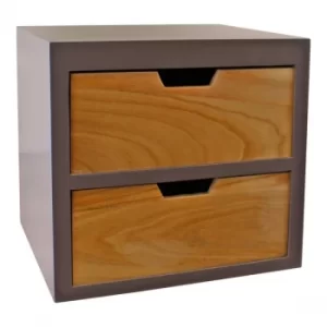 image of 2 Drawer Chest In Grey Finish With Natural Drawers With Removable Legs