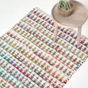 Image of Handwoven Multi Coloured 100% Cotton Diamond Chindi Rug, 120 x 170cm - Multi Colour - Homescapes