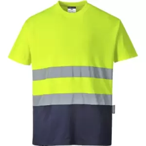 Image of Portwest Two Tone Cotton Comfort Hi Vis T Shirt Yellow / Navy 3XL