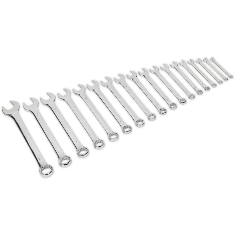 Image of Loops 18pc Slim Handled Combination Spanner Set -12 Point Metric Ring Open Head Wrench Multi