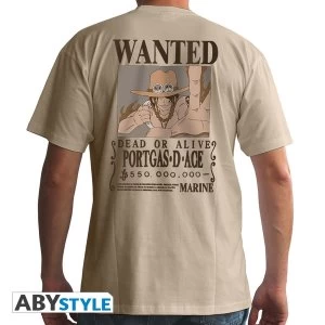 image of One Piece - Wanted Ace Mens Medium T-Shirt - Beige