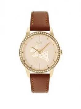 Image of Radley Silver Tone Dog Stone Set Dial Tan Strap Watch