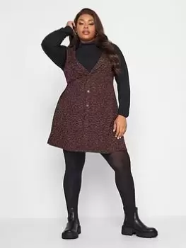 Image of Yours Yours Button Through Pinafore - Red Marking, Multi, Size 18, Women