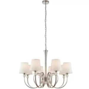 image of Luxury Hanging Ceiling Pendant Light Bright Nickel White Silk 8 Lamp Chandelier