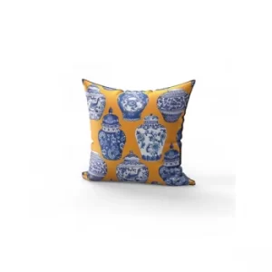 image of YST0287 Orange Dark Blue Blue White Cushion