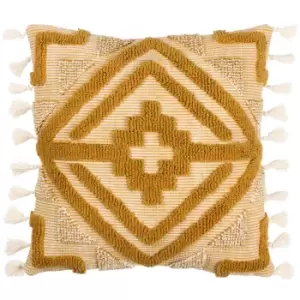 Image of Kalai Tuft Tasselled Cushion Mustard