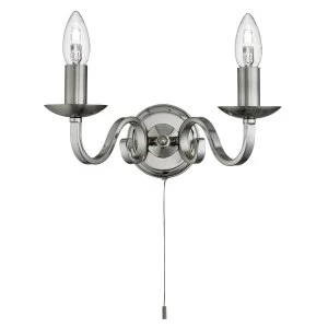 Image of 2 Light Indoor Candle Wall Light Satin Silver, E14