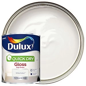 Image of Dulux Quick Dry White Cotton Gloss High Sheen Paint 750ml