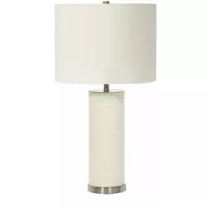 image of Loops - Table Lamp Ribbed White Resin Base White Faux Linen Shade White LED E27 60W