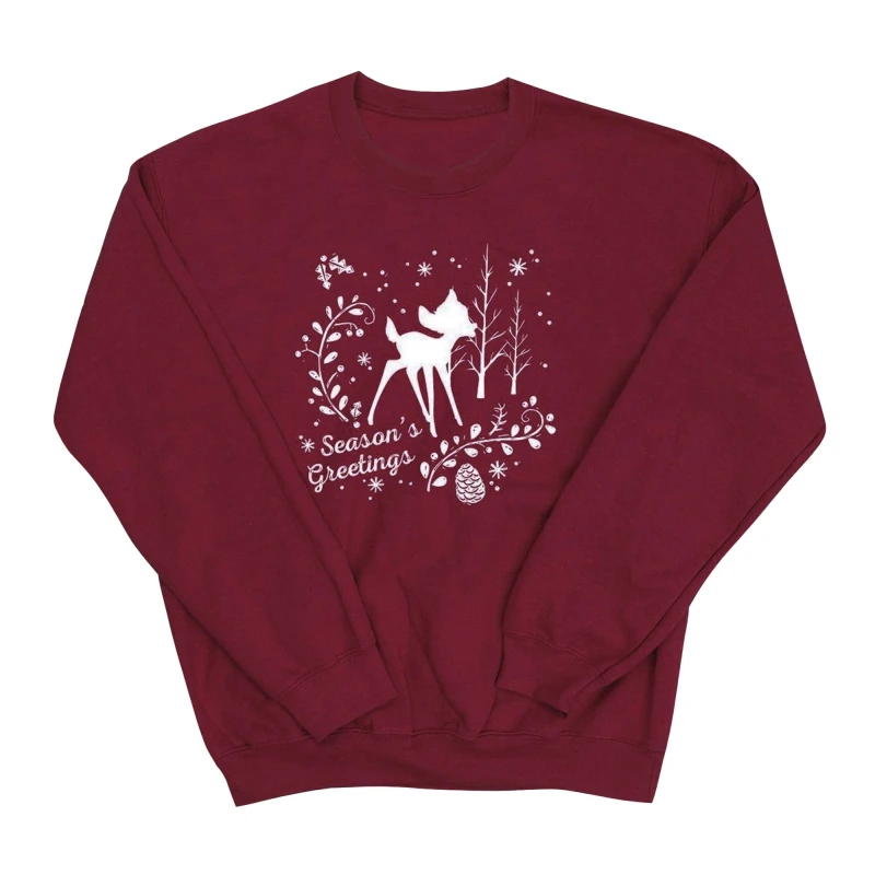 Image of Disney Men Bambi Christmas Greetings Sweatshirt in Burgundy Size: Small Burgundy S Male 5057736000366