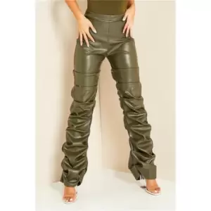 Image of I Saw It First Khaki High Waisted Extreme Ruched Flared Trousers - Green