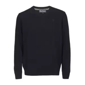 Image of Barbour Mens Essential Lambswool V Neck Sweater Navy XXL