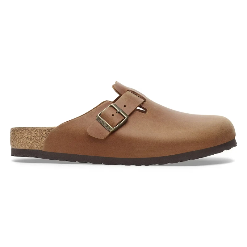 Image of Birkenstock Natural oiled leather clogs Birkenstock Boston Marron Unisex 40
