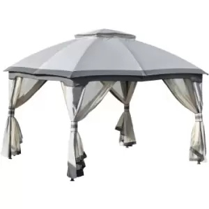 image of 3.7 x 3(m) Outdoor Steel Frame Gazebo with 2-Tier Roof Sidewalls Garden - Outsunny