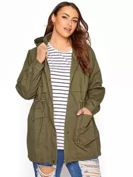 image of Yours Ladies Washed Cotton Parka - Green, Size 16, Women