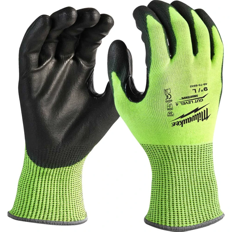 Image of Milwaukee Hi Vis Cut Level 4 Dipped Work Gloves 4932479929 Colour: Black / Yellow