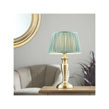 image of Endon Lighting Oslo & Freya - Table Lamp Antique Brass Plate & Fir Silk 1 Light IP20 - E27