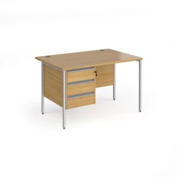 Image of Office Desk Rectangular Desk 1200mm With Pedestal Oak Top With Silver Frame 800mm Depth Contract 25 CH12S3-S-O