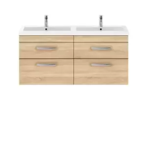 image of Nuie Athena 1200 Wall Hung 4-drawer Vanity & Polymarble Double Basin - Natural Oak