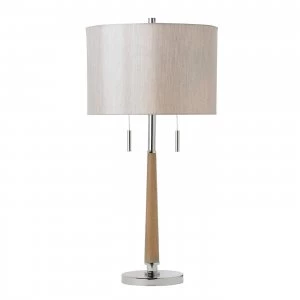 Image of Table Lamp Natural Wood, Oatmeal Silk Effect, E27