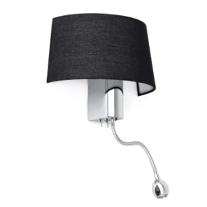 Hotel 1 Light Indoor Wall Light Black Chrome with Reading Lamp, E27