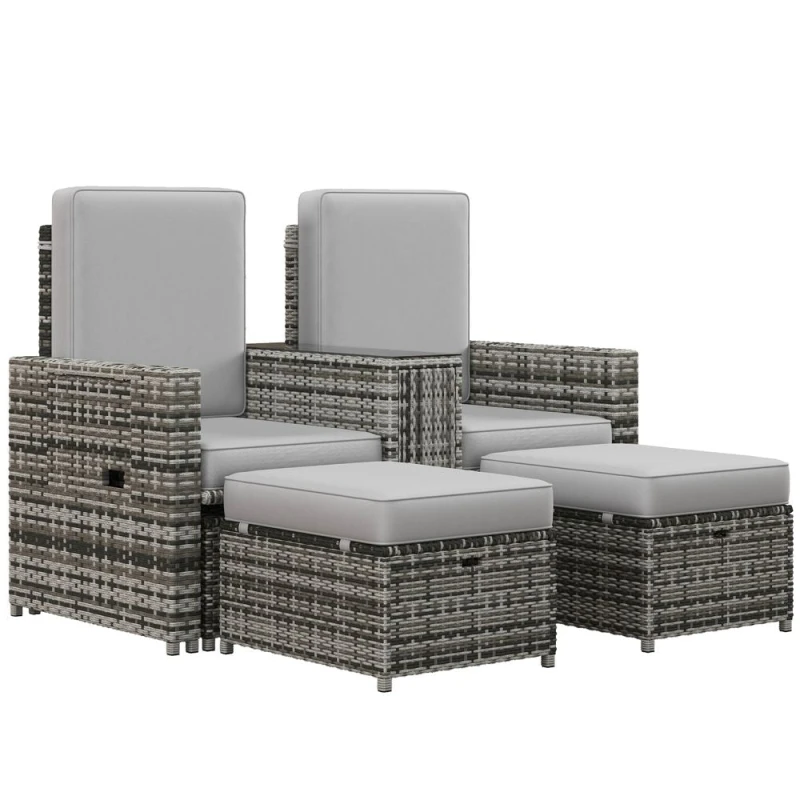 Image of Outsunny 5-level Adjustable Lounger w/Table/Footstools Grey 862-067V70GY