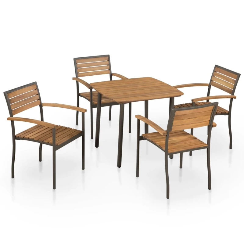 Image of VIDAXL 5 Piece Outdoor Dining Set Solid Acacia Wood and Steel Vidaxl 8718475614685