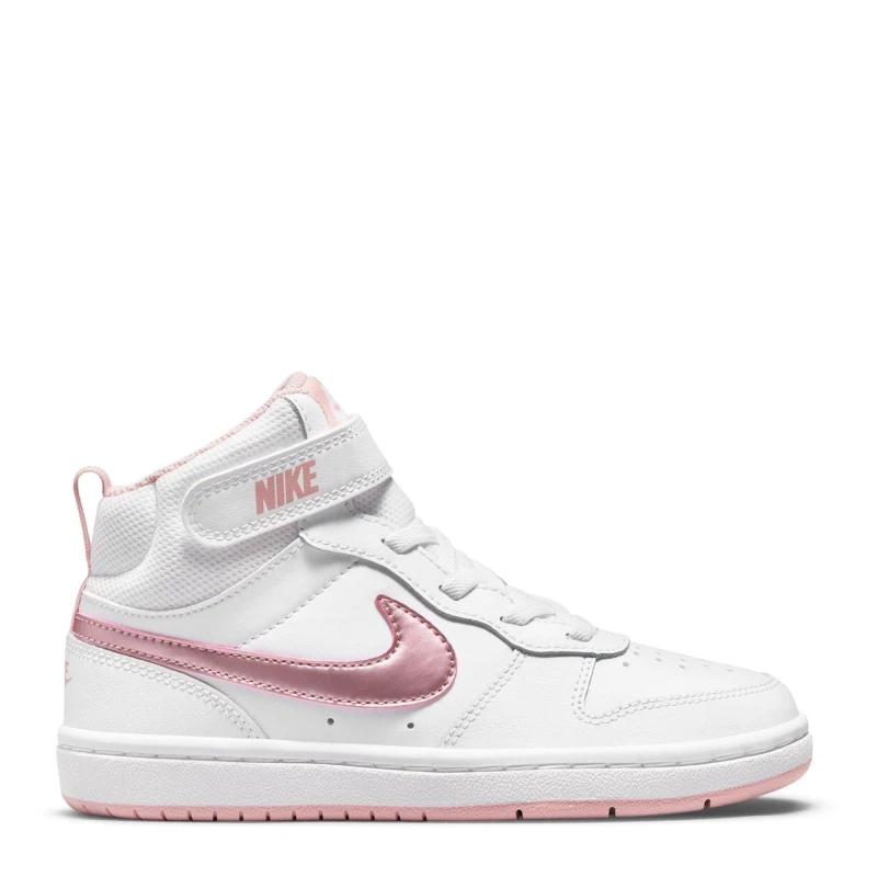 Image of Nike Court Borough Mid 2 Little Kids Shoes White/Pink female C10 (27.5)