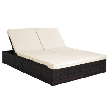 Image of Double Sun Lounger Rattan Garden Patio Day Bed Wicker Luxury Sun Bed Furniture Sofa Recliner Waterproof Terrace Sunbed - Deuba
