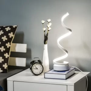 Image of HOMCOM Modern Wave-Shaped LED Table Lamp with Round Metal Base for Living Room, Bedroom, Study, Dining Room, Office, Cool White 6000K, White
