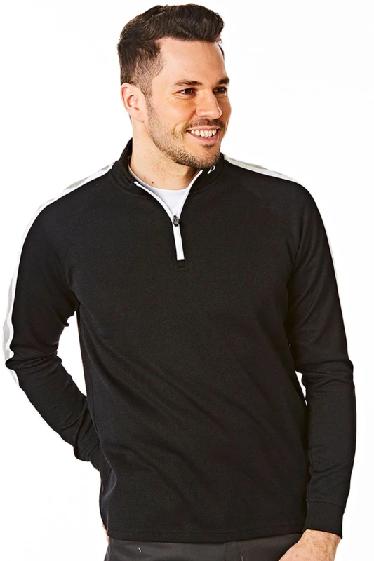 Image of Under Par Under Par Men Zip Neck Rib Mid Layer in Black Size: X-Large Black XL Male 5050217323978