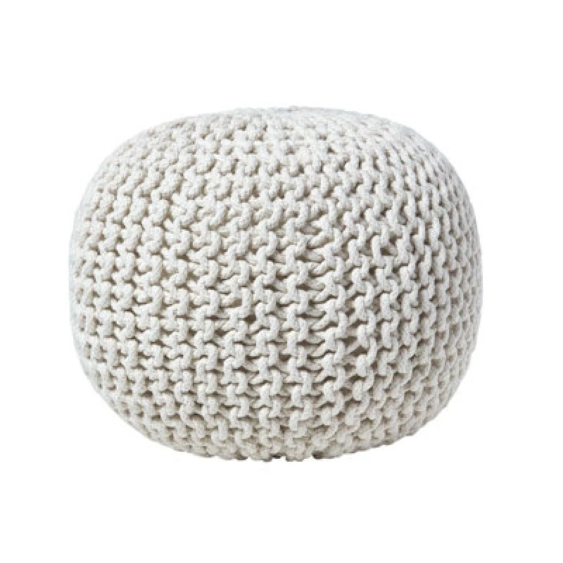 Image of Homescapes Round Cotton Knitted Pouffe Footstool Natural
