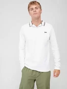 Image of Superdry Tipped Long Sleeve Polo Shirt - White, Size 2XL, Men