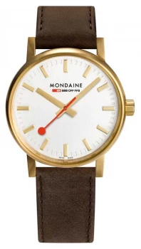 Image of Mondaine Evo2 Gold 30mm Brown Leather Strap Silver Dial Watch