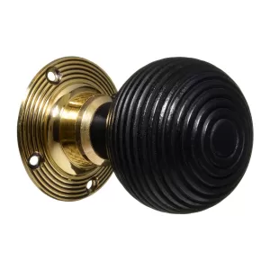 image of Cox & Cox Beehive Door Knob - Black & Brass