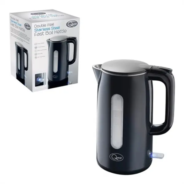 Quest 1.5L Fast Boil Stainless Steel Kettle - Black 3000W