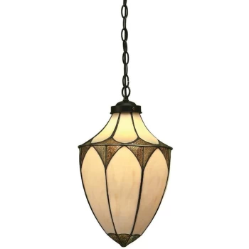 Image of Interiors 1900 Lighting - Interiors Brooklyn - 1 Light Medium Ceiling Pendant Dark Bronze, Tiffany glass, E27