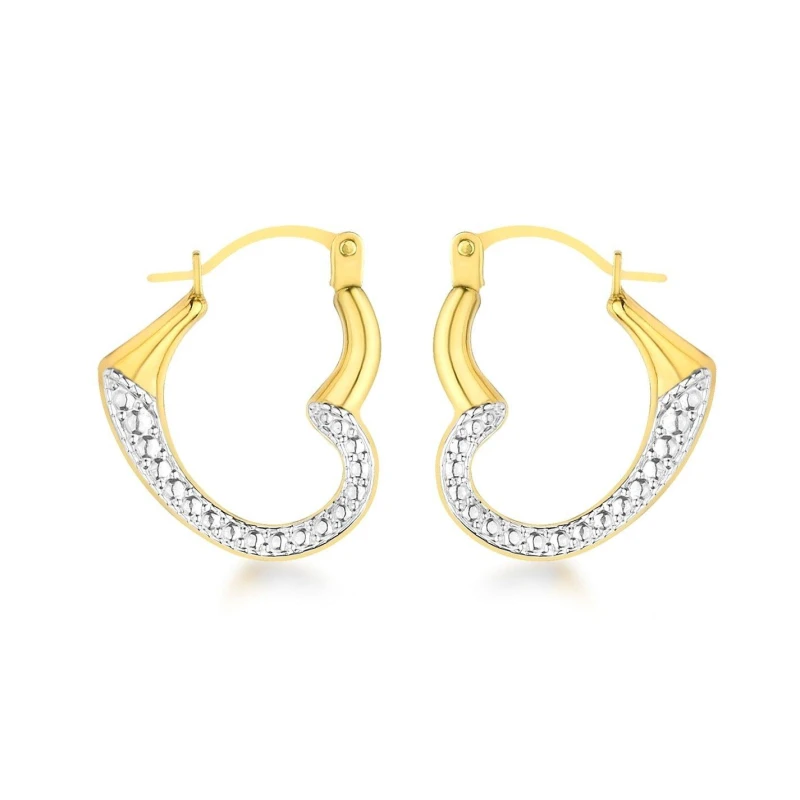 Image of Be You 9ct Gold Textured-Heart Hoops Gold female One Size