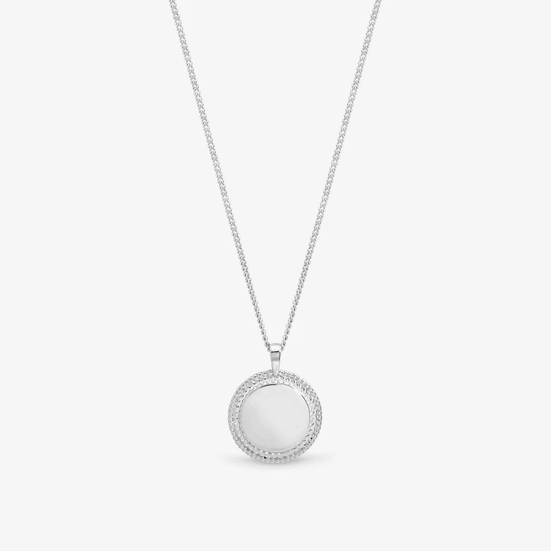 Image of Inicio Beaded Edge Personalised Pendant - Gift Pouch Silver female One Size