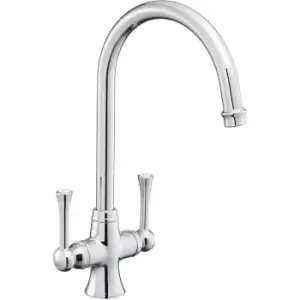 image of Traditional Estuary Kitchen Mixer Tap Twin Lever Swivel Curved Chrome Handle