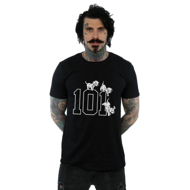 Image of Disney Men 101 Dalmatians 101 Doggies T-Shirt in Black Size: Small Black S Male 5057245608480
