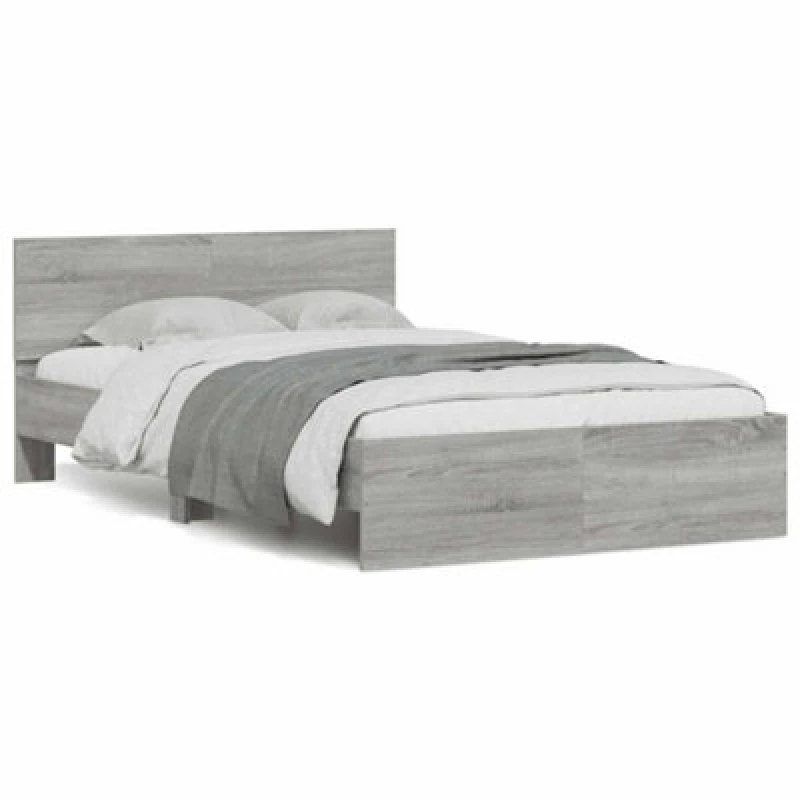 Image of Vidaxl Bed Frame With Headboard And LED Grey Sonoma 135X190 Cm Double