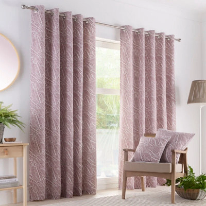 Image of Portfolio Home Madison Botanical Leaves Mauve 90" Width X 90" Drop (229 X 229Cm) Fully Lined Eyelet Curtain Set 2 Panels