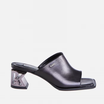 image of KARL LAGERFELD Womens K-Blok Leather Square Toe Heeled Mules - Black - UK 3