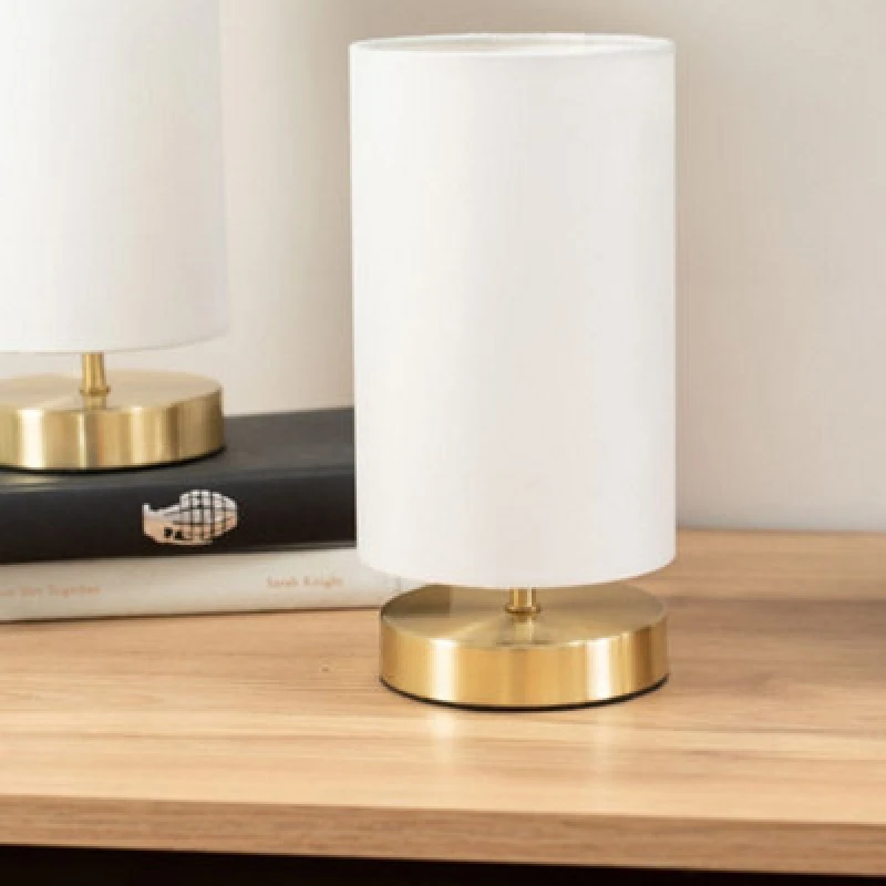 Image of ValueLights ValueLights Francis Pair of Brushed Gold Dimmable Touch Table Lamps with LED Bulbs in White White One Size Unisex 5059406054549
