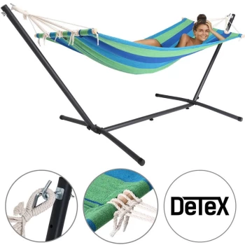 image of Detex - Hammock Folding Stand 295cm Standing Metal Frame Outdoor Patio Garden Sun Day Bed 100 kg Capacity Garden Green